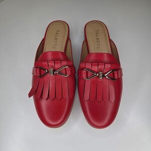 Talbots Red Leather Kiltie Fringe Mules Horsebit Loafer Slides Size 6M